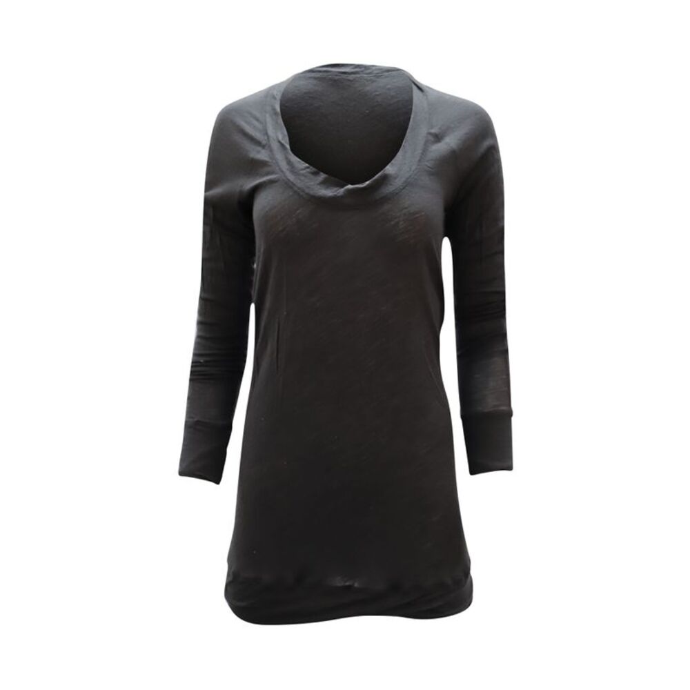 Donna Karan Scoop Neck Long Sleeves Top in Dark Gray Wool